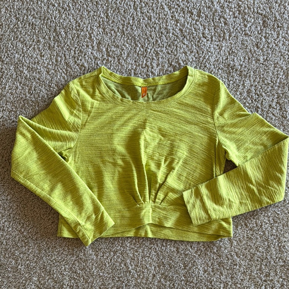 Lucy Neon Yellow Crop Long Sleeve Crew Neck Blouse